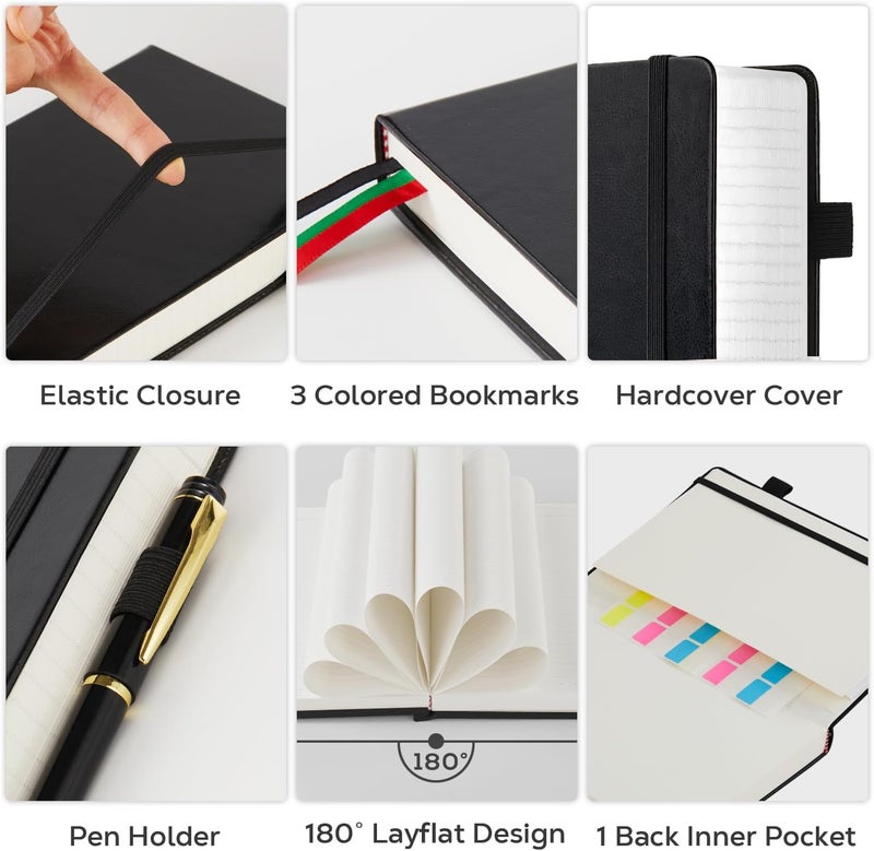 FOCUS DAY Journal Notebooks College Ruled, Thick Notebook Journal with 100GSM Paper, B5 Large Lined Notebook Journal for Women & Men, 7.1'' X 10'', 320 Pages, Black Leather Notebook - Image 2